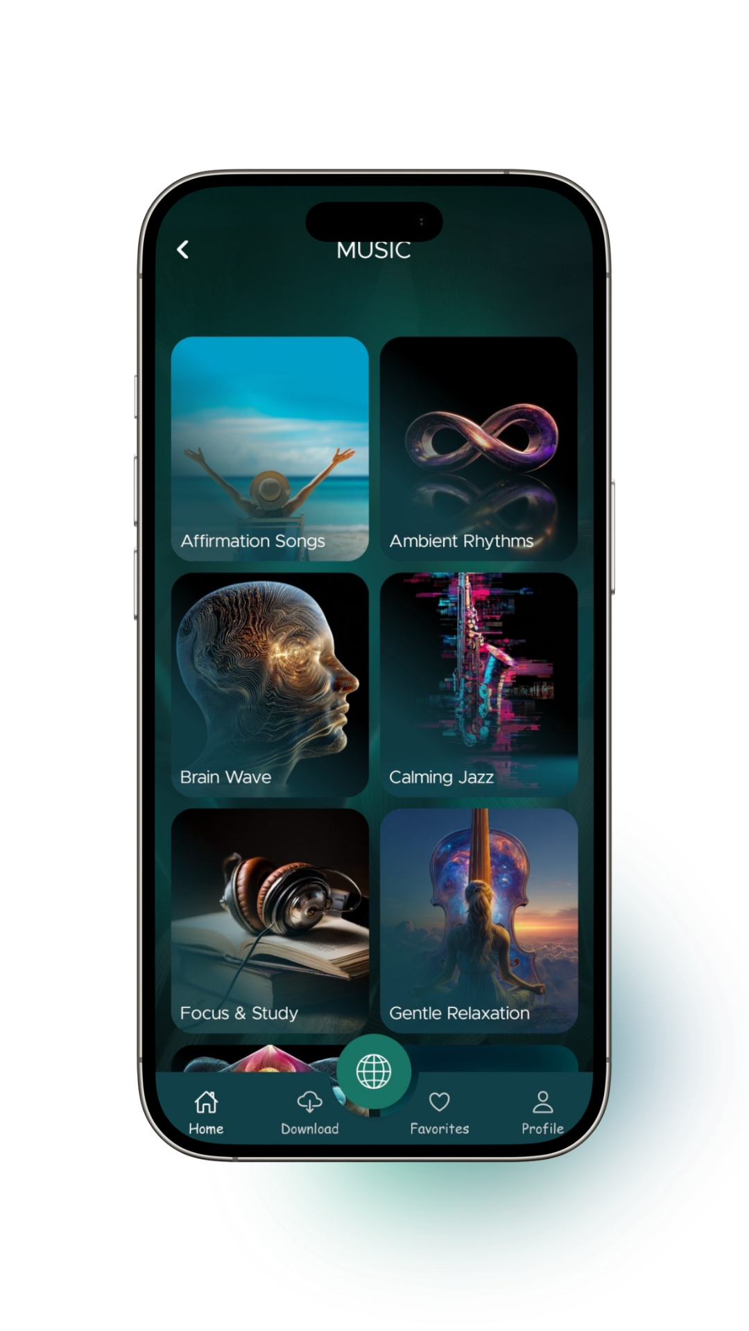 Music feature with calming tracks and nature sounds