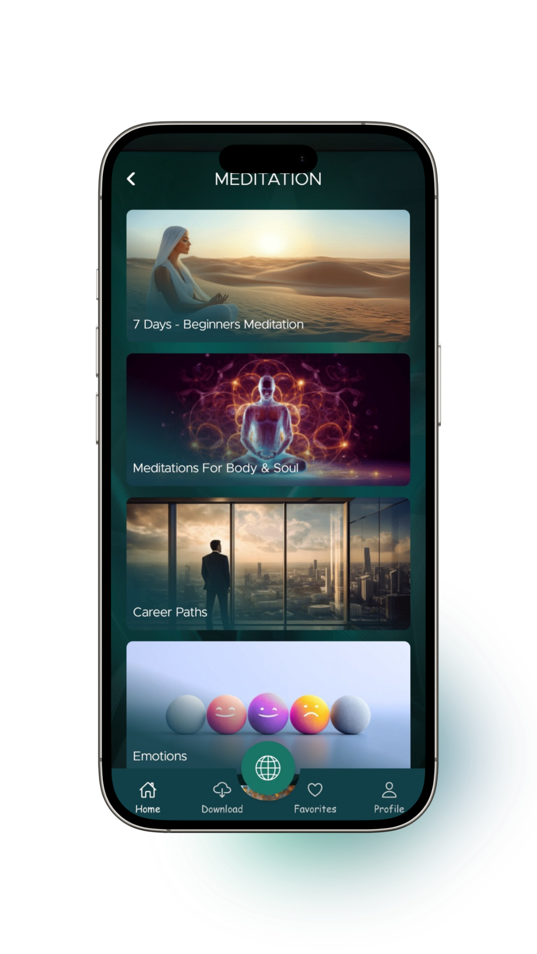 Meditation feature with guided mindfulness practices